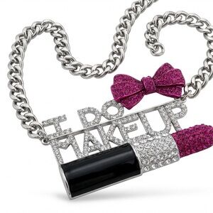 Glamorous Pink w/Black “I DO MAKEUP NECKLACE” Necklace